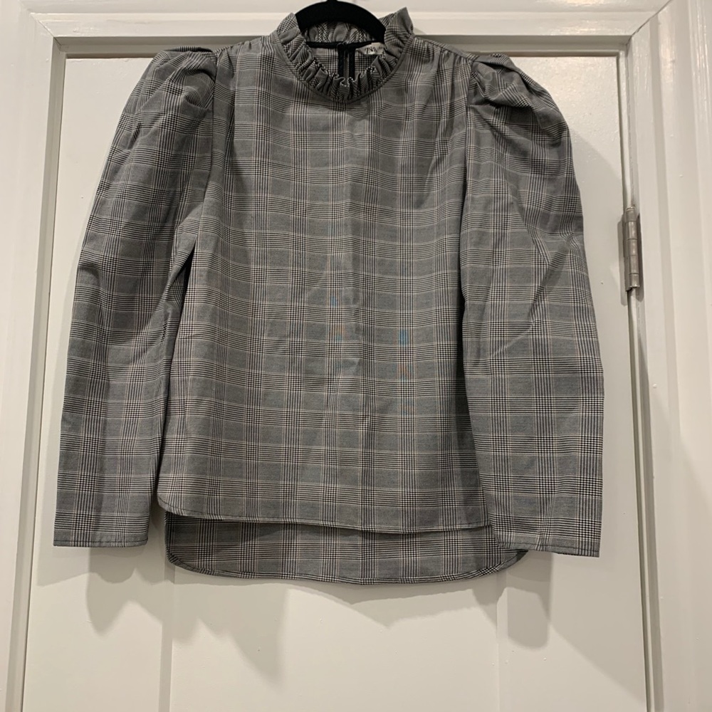 Zara Black and White Plaid Top
